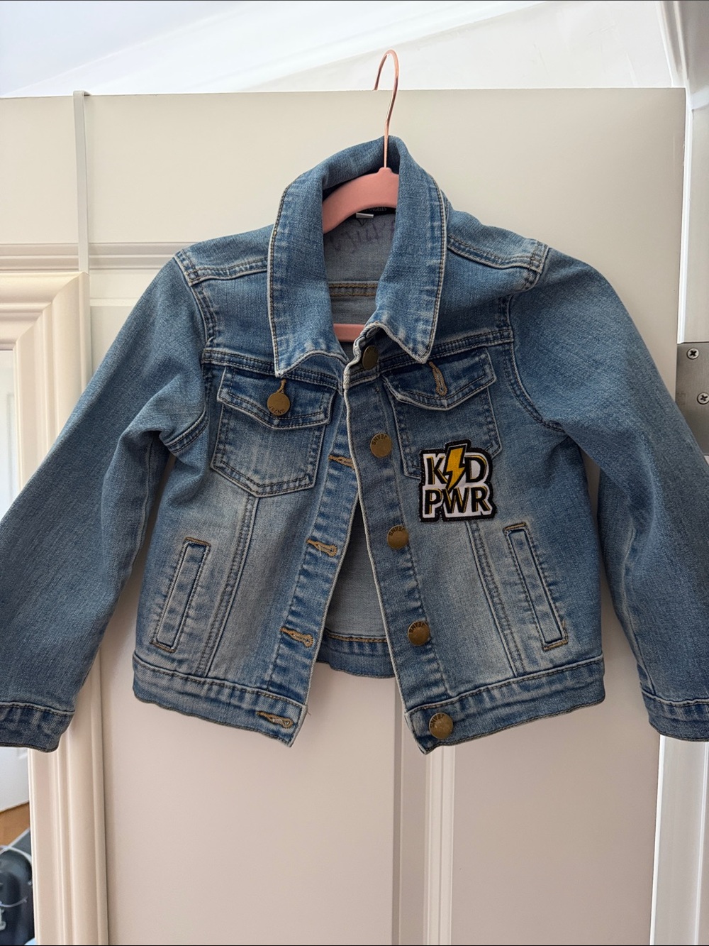 Kids Light Blue Denim Jacket with 'KID PWR' Patch